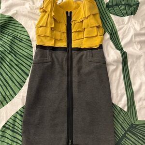 BCBGMaxAzria Gray and Green Knee Bodycon Dress W/ Ruffles